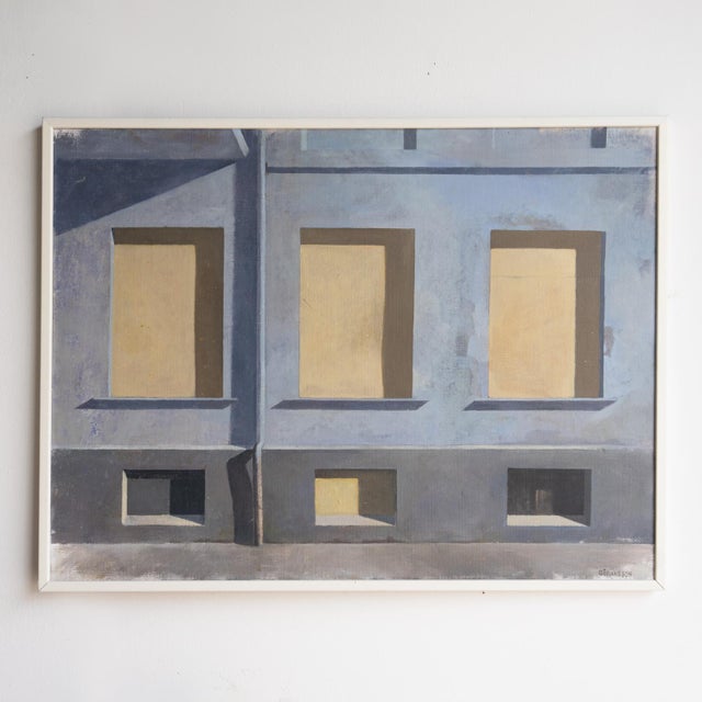 Mid-Century Modern Large Vintage Swedish Cityscape, Original Oil on Canvas Landscape Painting, C.1970s For Sale - Image 3 of 9