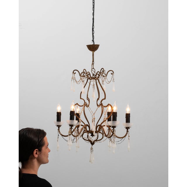 Rococo 20th Century Italian Rococo Revival Gilt Metal Chandelier With Glass Drops For Sale - Image 3 of 18
