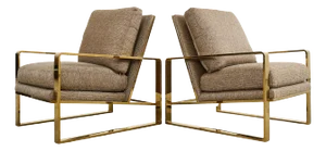 Pair of Milo Baughman Style Brass Lounge Chairs by Bernhardt