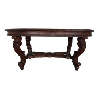 Antique Carved Wood Extension Dining Table For Sale