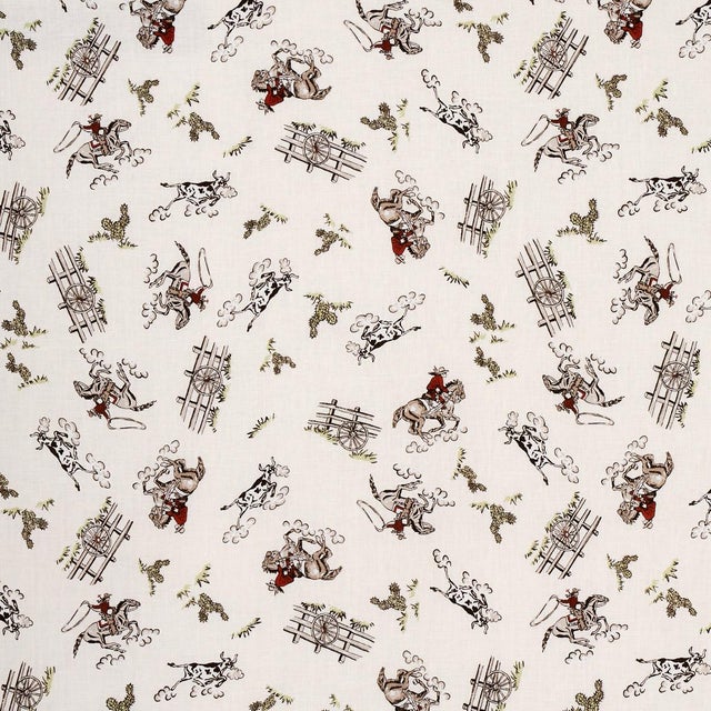 Sample - Schumacher x Marie-Chantal Wild West Performance Linen Fabric in Cream For Sale