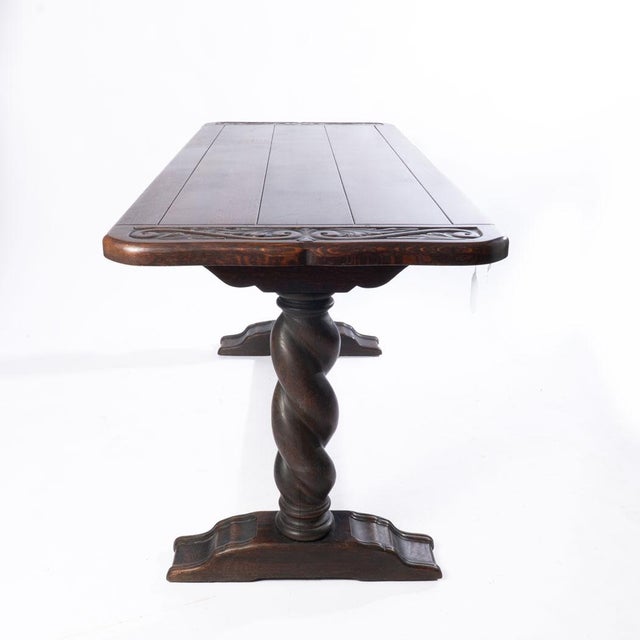Wood Early 20th Century Carved Oak Barley Twist Hall Table Made by Flints Fine Furniture New York For Sale - Image 7 of 10