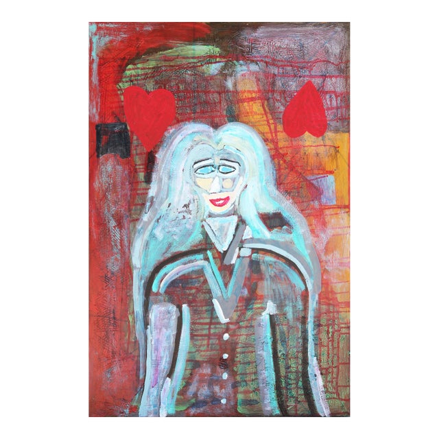 2016 "Maybe, Maybe Not" Blue and Red Abstract Longitudinal Female Portrait Painting by Paul Reeves For Sale