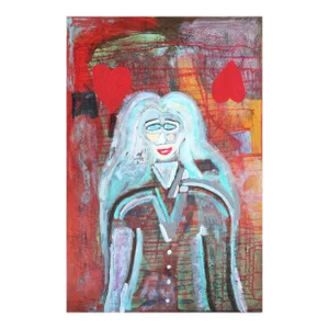 2016 "Maybe, Maybe Not" Blue and Red Abstract Longitudinal Female Portrait Painting by Paul Reeves