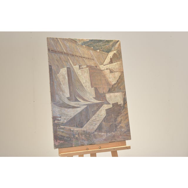 Black Oil Painting, Dam by Franz Edwin Gehrig Targis, Circa 1958 For Sale - Image 8 of 9