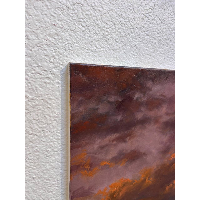 Contemporary Night Opus by Sparky LeBold | Oil on Canvas Landscape with dramatic clouds and sunset. For Sale - Image 3 of 5