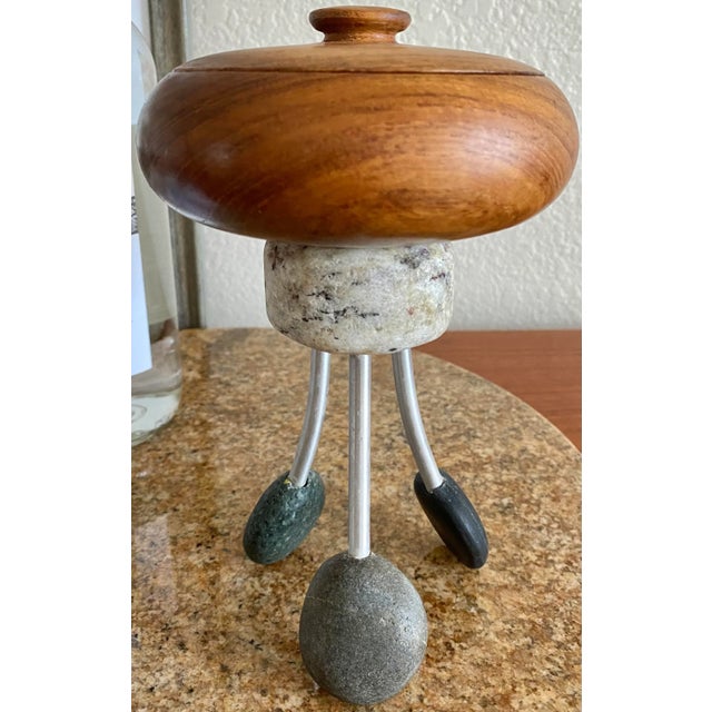 Wood Postmodern Memphis-Inspired Granite Stand & Artisan Teak Lidded Box For Sale - Image 7 of 7