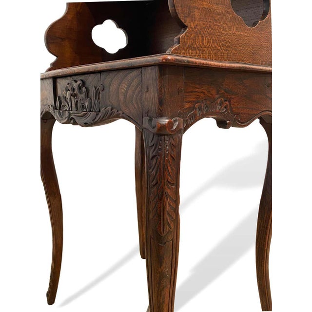 Late 19th Century French Provincial Elmwood Side Table With Gallery/Shelf For Sale - Image 5 of 11