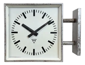 Industrial Square Double Sided Factory Wall Clock from Pragotron, 1970s