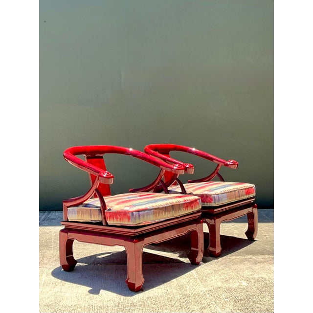 Vintage Candy Apple Lacquer Horseshoe Chairs After James Mont - A Pair For Sale - Image 4 of 12