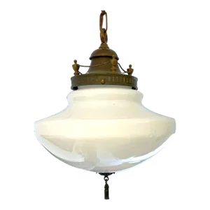 Early 20th Century Art Nouveau Opaline Pendant Light With Tassel.