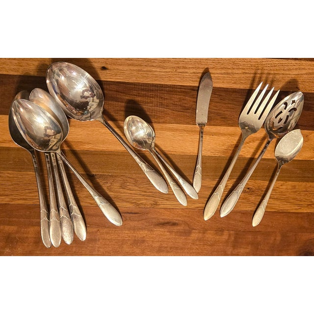 Complete Twelve Eight - Piece Place Settings Art Nouveau Silverplate Flatware Plus Serving Pieces Boxed Set- Set of 120 For Sale - Image 9 of 16