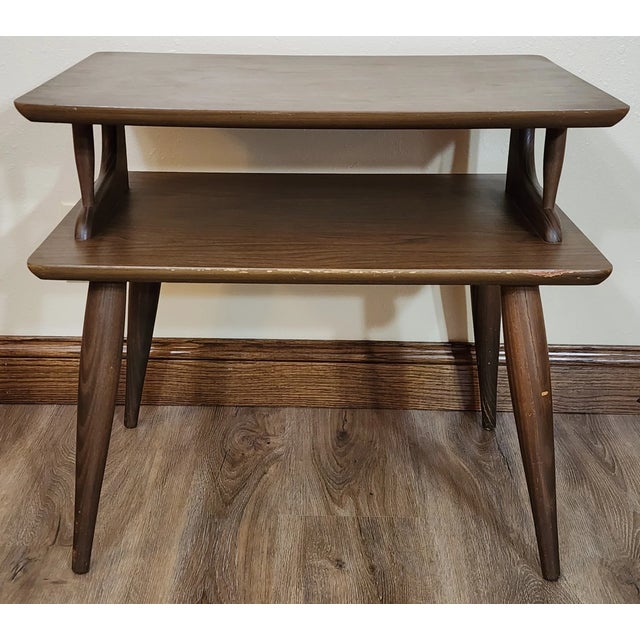 Vintage Mid Century Modern Brown Faux Wood Top 2 Tier End Side Table For Sale - Image 9 of 9