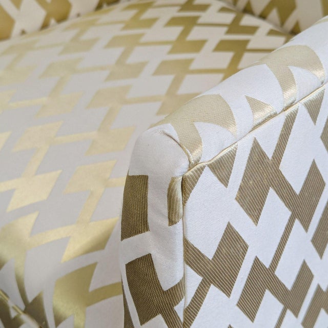 Textile Lee Industries Modern Accent Lounge Chair With Gold and Cream Diamond Pattern Upholstery For Sale - Image 7 of 9