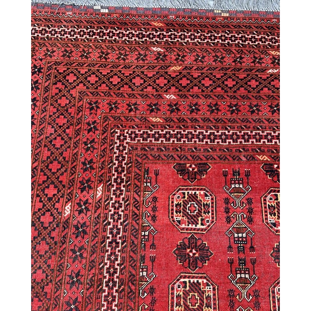Afghan Turkmen Tekke Bokhara Hand-Knotted Wool Rug, Red Gul, 9'2" X 6'6" For Sale - Image 12 of 13
