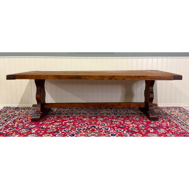 Antique French Country Farm Dining Table Farmhouse Trestle Base Oak c.1890s For Sale - Image 14 of 18