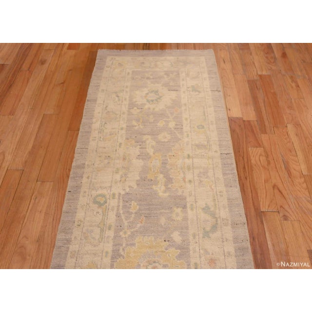 Turkish Warm Decorative Neutral Grey Tribal Modern Turkish Oushak Design Hallway Runner Rug For Sale - Image 3 of 3