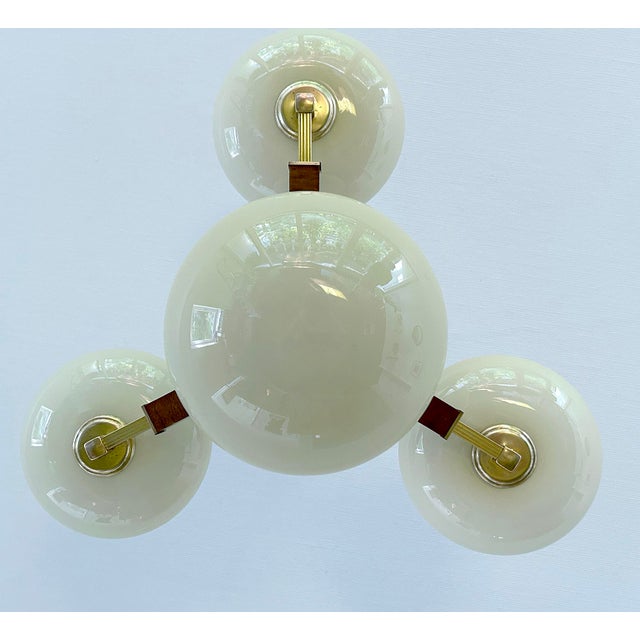 Vintage Art Deco Pendant Light in Wood and Glass, 1930s For Sale - Image 11 of 18
