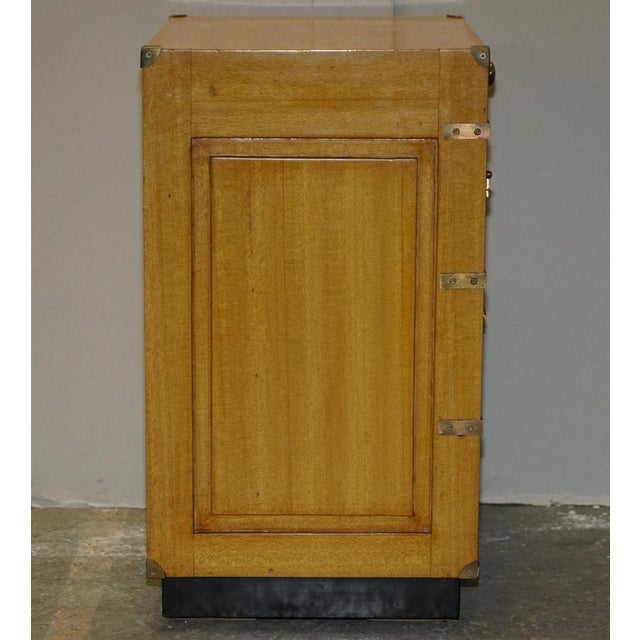 Vintage Military Campaign Bedside Tables with Drawers in Light Oak, Set of 2 For Sale - Image 12 of 18