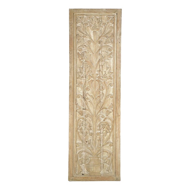 Indian Carved Wooden Wall Panel with Floral Decoration For Sale