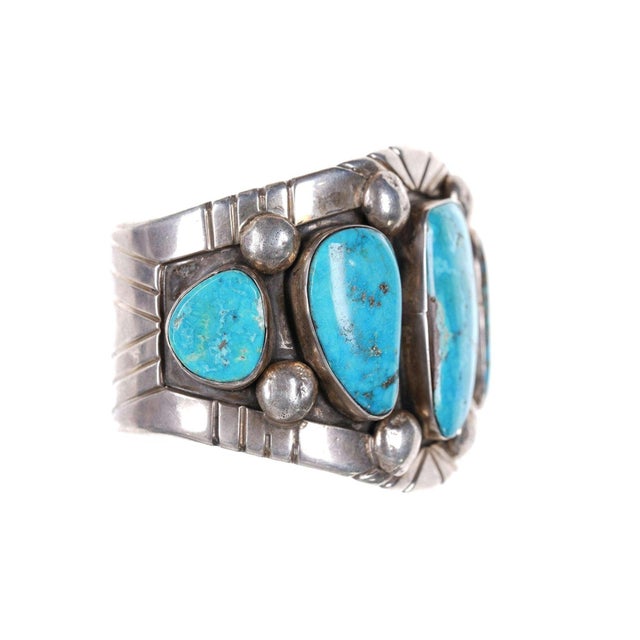 Native American Vintage Native American Turquoise/sterling Cuff Bracelet o For Sale - Image 3 of 6