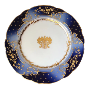 Antique Armorial Plate With Heraldry, Coat of Arms, Hand Painted, Gilt Gold