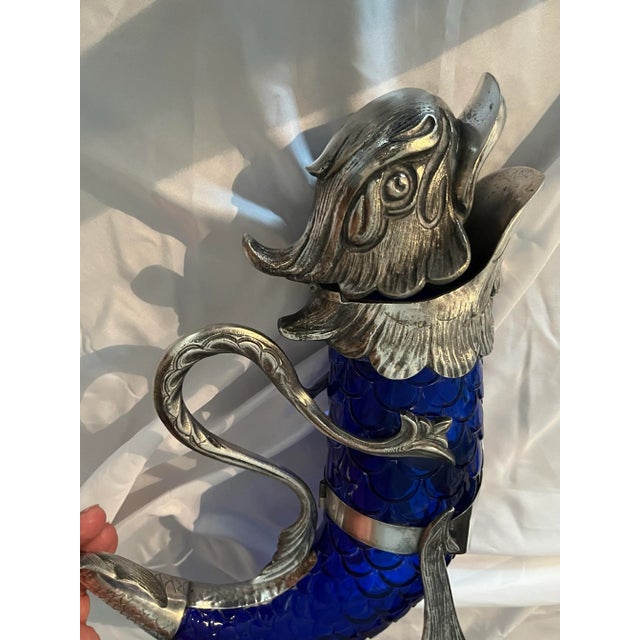 Hand-Blown Sapphire Blue Glass Claret With Silver Motifs For Sale - Image 12 of 12