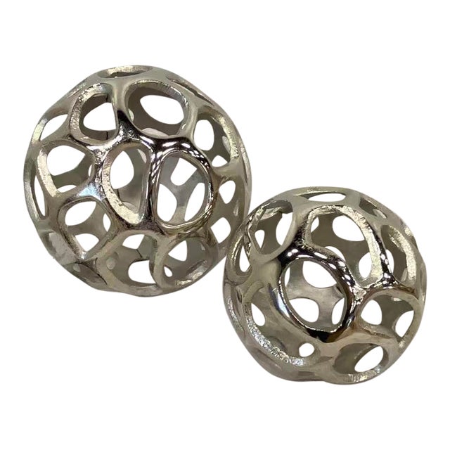 Leah Silver Balls With Holes, Set of 2 For Sale