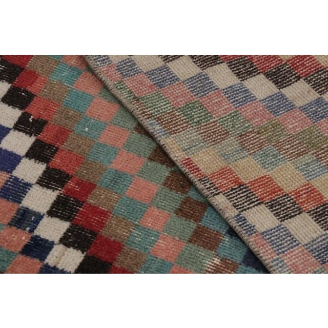 Beige Vintage Distressed Rug With Muted Geometric Diamond Mosaic - Rug & Kilim For Sale - Image 8 of 9