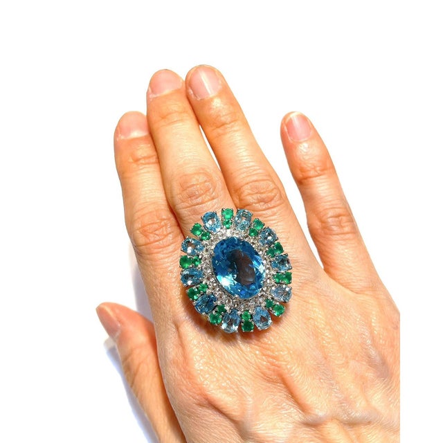 Cluster Multi Color Fancy Gems from Sri Lanka Blue Topaz - 15 Carat White Topaz - 5 Carat Aragte - 3 Carat This Ring is...