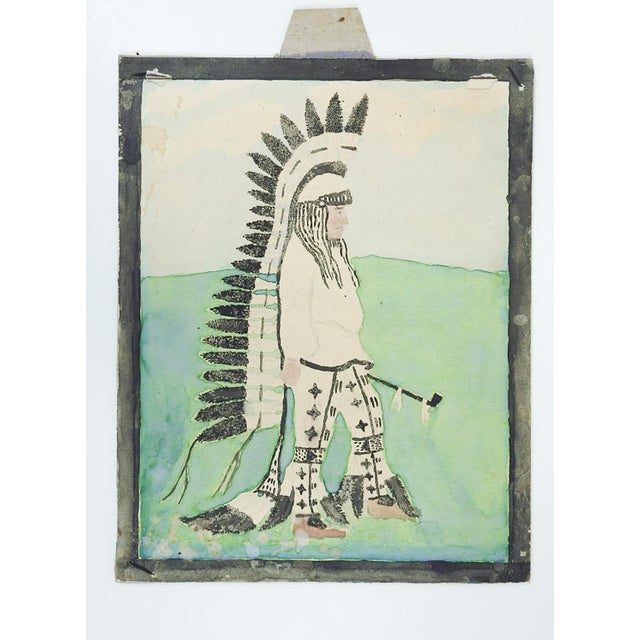 Rustic 1940s Outsider Folk Art Native American Painting For Sale - Image 3 of 3