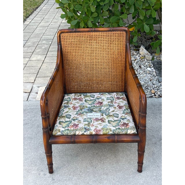 Ornamental & Decorative Materials Vintage Sherrill Faux Bamboo & Double Cane Lounge Chair – Made in Usa For Sale - Image 7 of 12