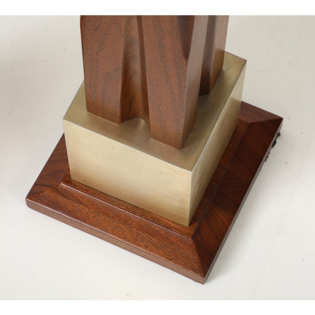 Brown 1960's Mid-Century Modern Brass And Walnut Table Lamps Attributed To Laurel - A Pair For Sale - Image 8 of 12