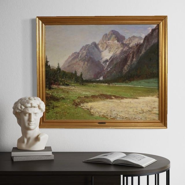C. Bentivoglio, Mountain View of the Croda Rossa D'ampezzo, 1920, Oil on Board For Sale - Image 10 of 13