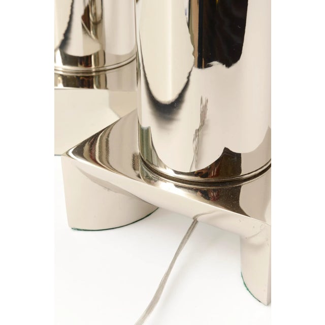 Vintage James Mont Style Nickel Silver Lamps With Asian Medallions Pair of 60's Restored For Sale - Image 9 of 10