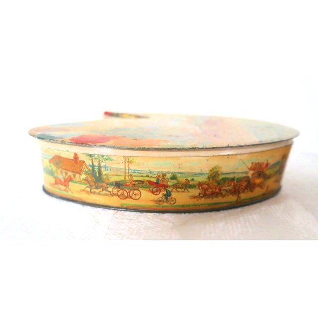 Antique Huntley & Palmers Scarce Palette Shaped Biscuit Tin, c.1910, Rare Lithographyed Horse Drawn Hurdy Gurdy For Sale - Image 14 of 18