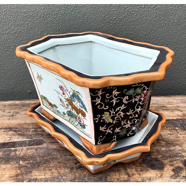 Vintage Chinoiserie Glazed Ceramic Planter For Sale - Image 9 of 9