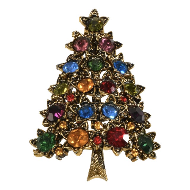 Vintage Pakula Christmas Tree Pin Multicolor Rhinestones For Sale