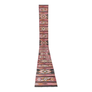 Vintage Geometric Pastel Turkish Kilim Runner Rug - Stair Rug