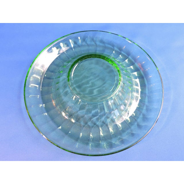 Circa 1933 Anchor Hocking Block Optic Console Bowl Depression Vaseline Glass For Sale In Minneapolis - Image 6 of 6