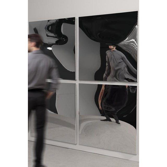 Distorting Square Wall Mirror in Polished Stainless Steel by Julien Vidame For Sale - Image 6 of 8