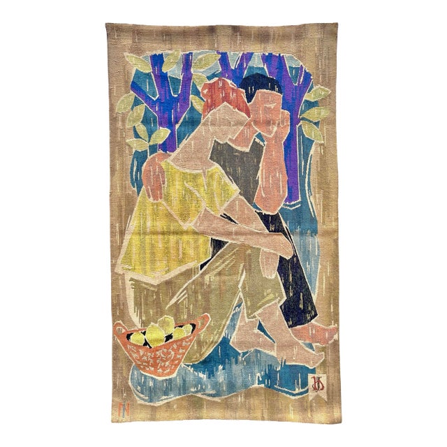 Monumental Vintage Figurative Wool Tapestry For Sale