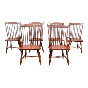 Late 20th Century Tom Seely Co Shaker High Back Style Oak Wood Dining Chairs- Set of 6
