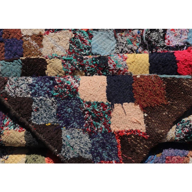 Vintage Moroccan Rag Rug With Diamond Pattern in Multicolor Tones 5'5 X 5'10 For Sale - Image 10 of 11