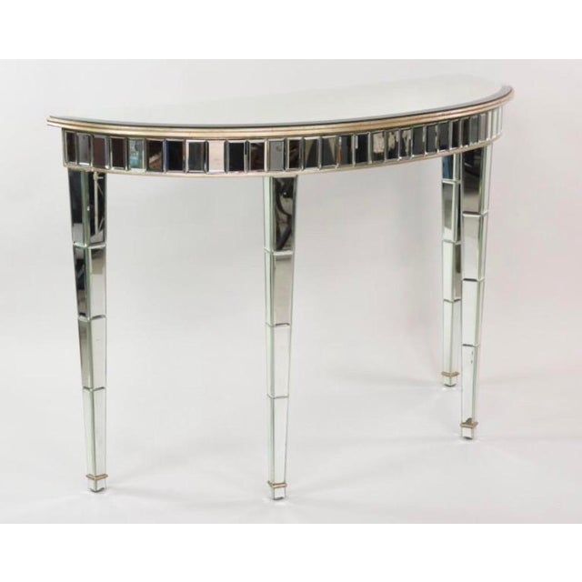 1930s French Serge Roche Style Hollywood Regency or Art Deco Mirrored Demilune Console Table For Sale - Image 10 of 14