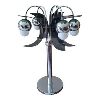 Robert Sommeman Style Vintage Space Age Chrome 1970's 5 Light Waterfall Lamp With Smoked Lucite Petals. For Sale