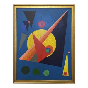 Large 1945 John Sennhouser Abstract Oil Painting on Canvas, Framed and Signed