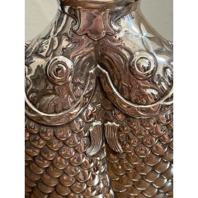 Metal Vintage Christofle Deux Poissons Silver-Plated Fish Vase, After Émile Reiber For Sale - Image 7 of 17