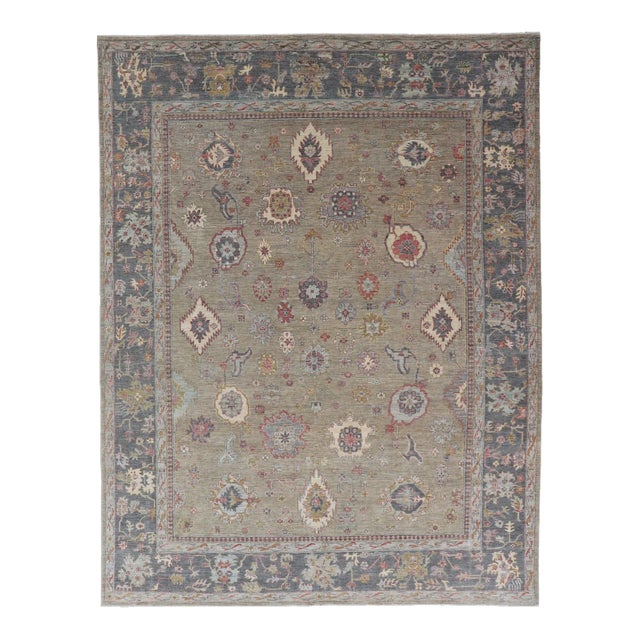 Large All-Over Designed Tabriz With a Yellow-Taupe Background and Muted Colors For Sale