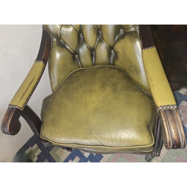 Olive Green Tufted Leather Chesterfield Library Chair, 1970s For Sale - Image 5 of 12